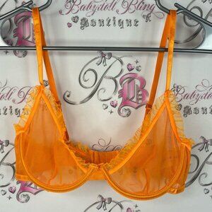 Bed of roses lingerie bra sheer mesh neon bright Orange Sheer Bra